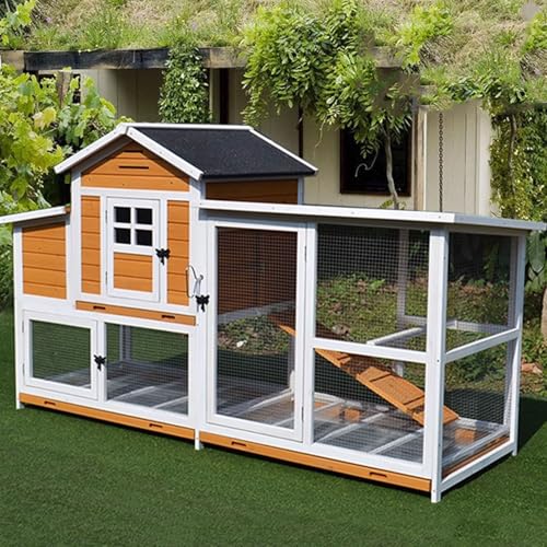 Hühnerauslauf Draußen Groß Aus Massivholz und Eisengeflecht 212 * 83 * 125 cm Winterfest Hühnerhaus Mit Eiablage für 3 Hühner Mit Dach Atmungsaktives Lochdesign(White) von Generic