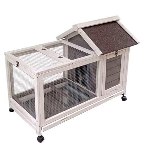 Hühnerauslauf Mit Dach Entenkäfig Aus Massivholz Mit Ausziehbarer Ablage und Rädern Sonnen- und Regenfest Hühnergehege Oberes Dachfenster und Mehrtür-Design(Gray) von Generic