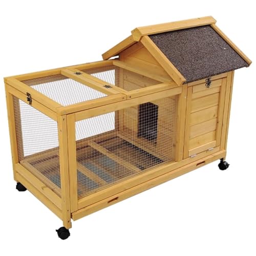 Hühnerauslauf Mit Dach Entenkäfig Aus Massivholz Mit Ausziehbarer Ablage und Rädern Sonnen- und Regenfest Hühnergehege Oberes Dachfenster und Mehrtür-Design(Natural) von Generic
