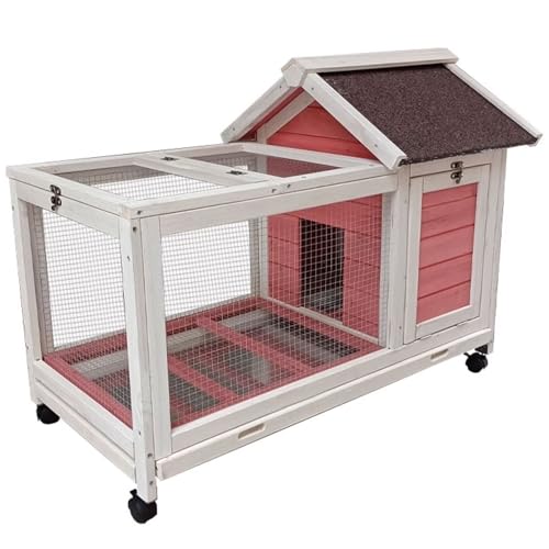 Hühnerauslauf Mit Dach Entenkäfig Aus Massivholz Mit Ausziehbarer Ablage und Rädern Sonnen- und Regenfest Hühnergehege Oberes Dachfenster und Mehrtür-Design(Rose) von Generic