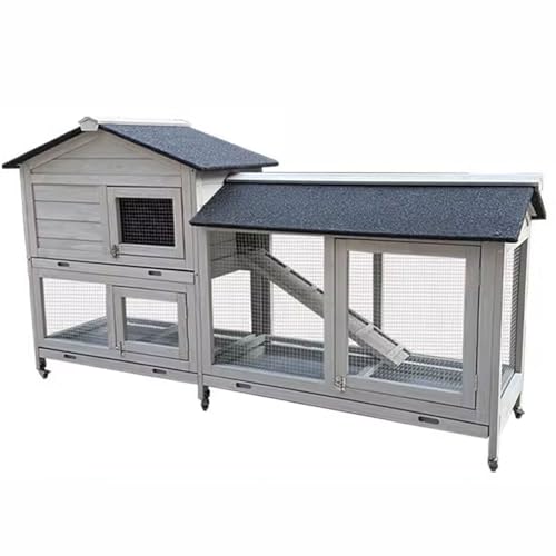 Hühnergehege Freilauf Groß Holz Universalrad Mit Bremse Erweiterte Landebahn Vollständig Waschbar Winterfest Hühnerstall Mehrtüriges Design 181,5 * 43,5 * 98CM(Gray) von Generic