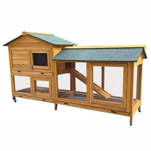 Hühnergehege Freilauf Groß Holz Universalrad Mit Bremse Erweiterte Landebahn Vollständig Waschbar Winterfest Hühnerstall Mehrtüriges Design 181,5 * 43,5 * 98CM(Natural) von Generic