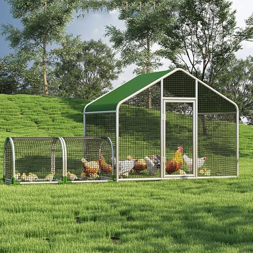 Hühnerhaus Winterfest mit Auslauf Verzinktes Rohrmaterial Hühnerstall Freilaufgehege mit Wasserdichter Abdeckung Einfachs Zu Montieren 400 * 150 * 170CM von Generic