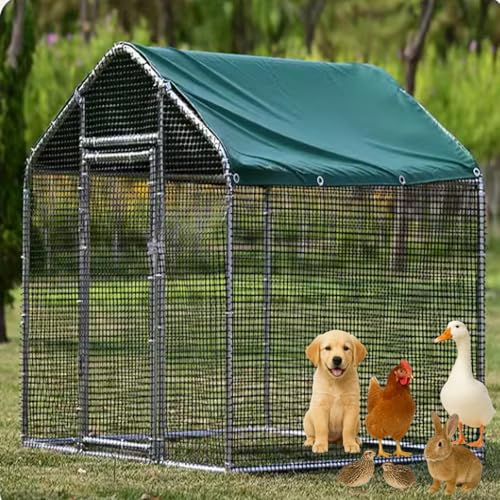 Hühnerstall Aus Metall Begehbar Freilaufgehege, Garten Geflügelstall Kleintiere Mit Markise Und Tür Für Hund, Kaninchen, Ente Und Wachtel(2 * 2 * 2m) von Generic