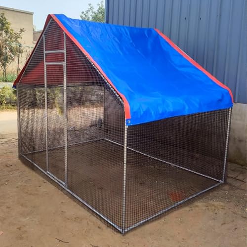 Hühnerstall Aus Metall Begehbar Mit Tür & Riegel, Verzinkter Stahlrahmen & Sonnenschutzdach, Freigehege Für Enten, Kaninchen & Kleintiere(2 * 3 * 2m) von Generic