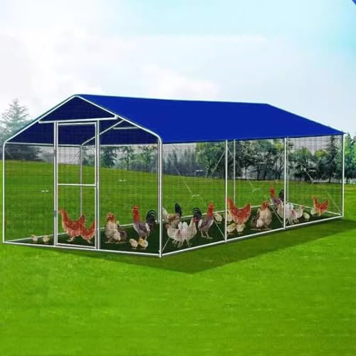 Hühnerstall Aus Metall Begehbar Mit Tür & Riegel, Verzinkter Stahlrahmen & Sonnenschutzdach, Freigehege Für Enten, Kaninchen & Kleintiere(6 * 3 * 2m) von Generic