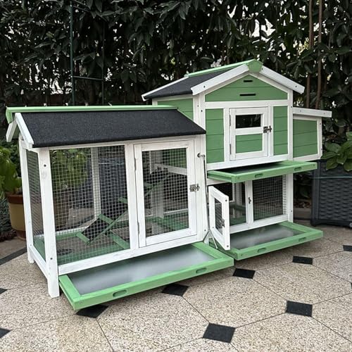 Hühnerstall Freilaufgehege aus Massivholz und Verzinktem Eisengeflecht mit Rampe, Herausnehmbarem Tablett Einfach zu Säubern(Color:Green) von Generic