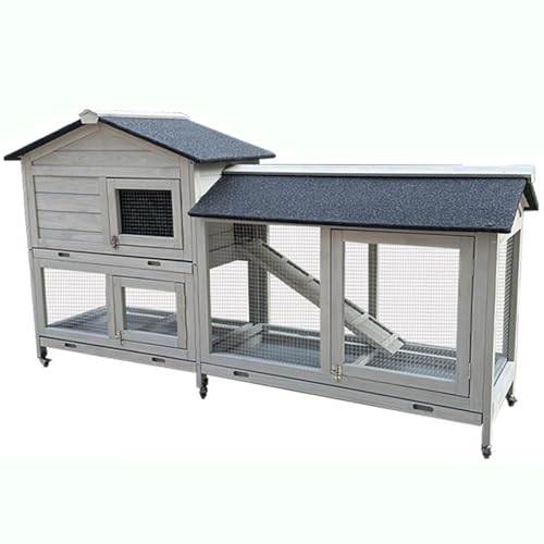 Hühnerstall Groß Holz Mit Treppe Und Rädern Asphaltdach Ausziehbare Ablage Kaninchenstall Draußen Winterfest Entenstall für Den Innen- Und Außenbereich Geeignet(Gray) von Generic