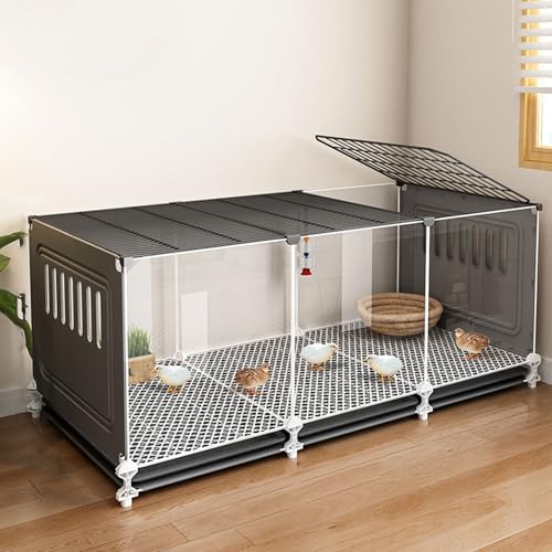 Hühnerstall Winterfest Metallmaterial Hühnerauslauf Mit Dach Mit Dachfenster Und Auszugstablett Transparentes Panel-Design für Hühner, Kleintiere(Black,107 * 47 * 40CM) von Generic