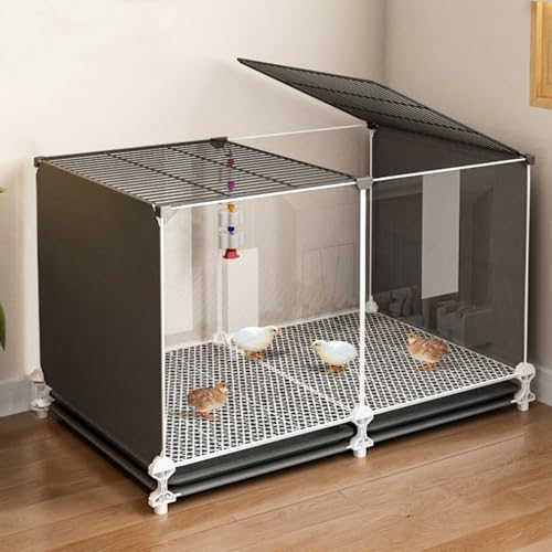 Hühnerstall Winterfest Metallmaterial Hühnerauslauf Mit Dach Mit Dachfenster Und Auszugstablett Transparentes Panel-Design für Hühner, Kleintiere(Black,72 * 37 * 40CM) von Generic
