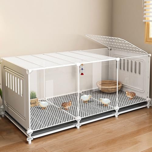 Hühnerstall Winterfest Metallmaterial Hühnerauslauf Mit Dach Mit Dachfenster Und Auszugstablett Transparentes Panel-Design für Hühner, Kleintiere(White,107 * 47 * 40CM) von Generic
