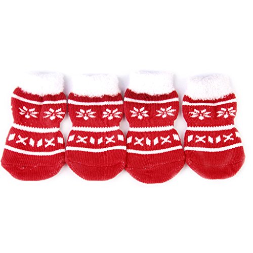 Rutschfeste Socken mit Pfoten-Motiv oder Schneeflocken-Motiv, für kleine Hunde, Welpen und Katzen von Mnixy