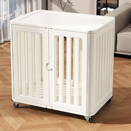Hunde Box Hundebox Schrank Hundekäfig Aus Kunstharz Mit Lenkrollen Mit Bremse und Türschloss Obere Ablage Transparente Tür Steckmontage for Hunde Welpe(65 * 45 * 66cm) von Generic