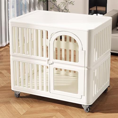 Hunde Box Hundebox Schrank Hundekäfig Aus Kunstharz Mit Lenkrollen Mit Bremse und Türschloss Obere Ablage Transparente Tür Steckmontage for Hunde Welpe(85 * 58 * 70cm) von Generic