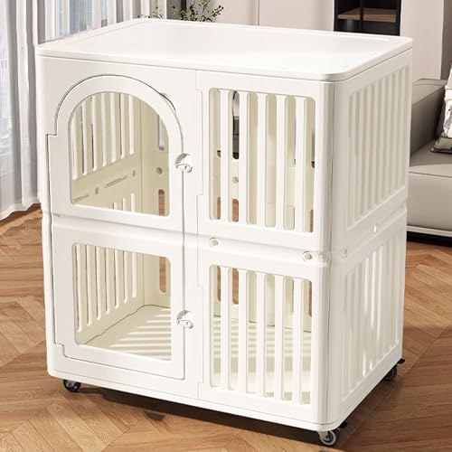 Hunde Box Hundebox Schrank Hundekäfig Aus Kunstharz Mit Lenkrollen Mit Bremse und Türschloss Obere Ablage Transparente Tür Steckmontage for Hunde Welpe(85 * 58 * 96cm) von Generic