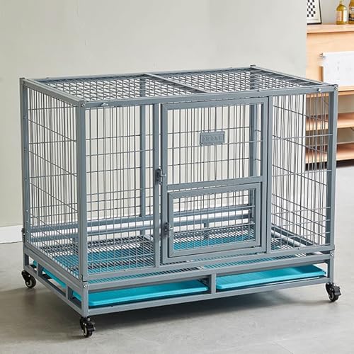 Hunde Box Hundekäfig Hochbelastbar Faltbare Mobile Hundebox Verzinktes Rohr 2 Türen Feststellbare Räder Herausnehmbares Tablett Interaktives Dachfenster(Gray,110 * 72 * 90cm) von Generic
