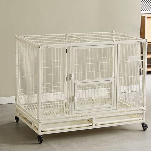 Hunde Box Hundekäfig Hochbelastbar Faltbare Mobile Hundebox Verzinktes Rohr 2 Türen Feststellbare Räder Herausnehmbares Tablett Interaktives Dachfenster(White,110 * 72 * 90cm) von Generic