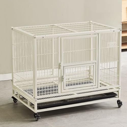 Hunde Box Hundekäfig Hochbelastbar Faltbare Mobile Hundebox Verzinktes Rohr 2 Türen Feststellbare Räder Herausnehmbares Tablett Interaktives Dachfenster(White,95 * 62 * 83cm) von Generic