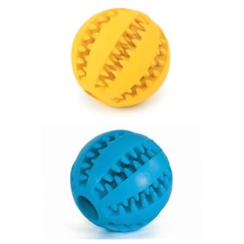 Hunde Leckerli Spielzeug Ball Zahnreinigung Interaktives Futterspender Spielzeug 2 Stück (Blau - Gelb, 2) von Generic