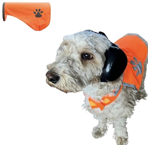Hunde-Ohrenschützer für Gehörschutz und 1 reflektierende Hundeweste gratis 29dB NRR Ohrenschützer Lärmschutz vor Donner, Feuerwerk, Huntig (Medium, Schwarz) von Generic
