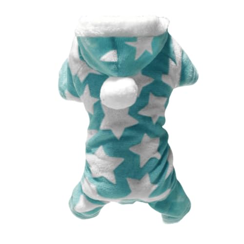 Hunde-Schlafanzug, Hunde-Kapuzenpullover aus Korallenvlies, Sternmuster, warme Winterkleidung für Welpen, Plüsch, Haustier-Overall, Katzen-Outfit, Wintermantel Hundemantel Mit Bauchschutz (Green, M) von Generic