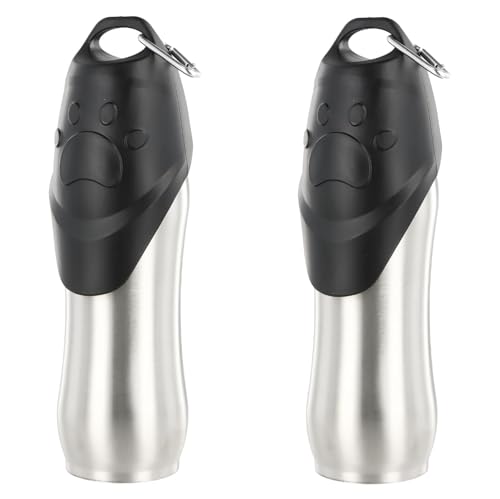 Hunde Wasserspender Edelstahl 304 750ml Hunde Trinkflasche Auslaufsichere Reise-Wassernapf für Welpen Haustier Trinkflasche für Täglich Spazieren Gehen Reisen Campen(Black 2pcs) von Generic