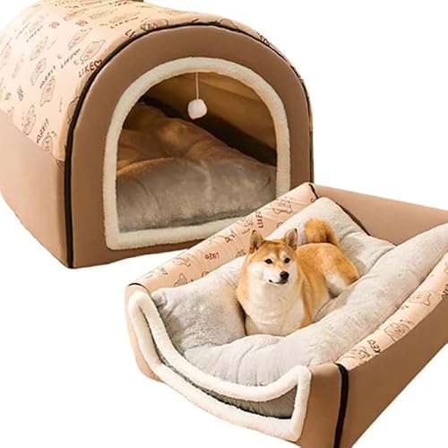 Hundebett große Haustierhöhle, 2-in-1 Hundehaus Katze Igloo, Haustiere Komfortmatte gemütlichen Schlafsack für Hunde, Winter warme Welpen mit abnehmbarem Kissen braun Hundebett große Haustierhöhle, 2-in-1 Hundehaus Katze Igloo, Haustiere Komfortmatte gemütlichen Schlafsack für Hunde, Winter warme Welpen mit abnehmbarem Kissen braun von Generic