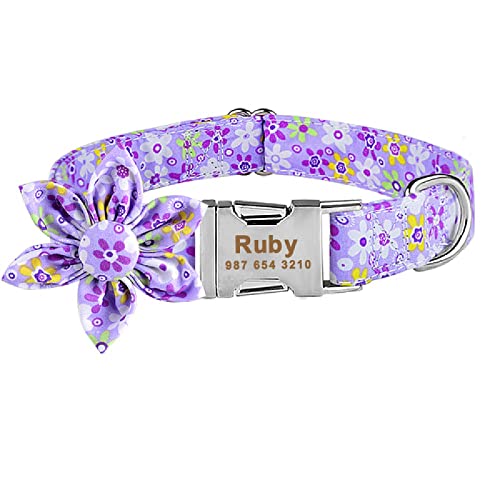 Hundehalsband Benutzerdefinierte Gravierte Namensschild Einstellbare Nylon Plaid Unisex Hunde Halsband S, Navy Grün, S/Lila Blume/L Hundehalsband Benutzerdefinierte Gravierte Namensschild Einstellbare Nylon Plaid Unisex Hunde Halsband S, Navy Grün, S/Lila Blume/L von Generic