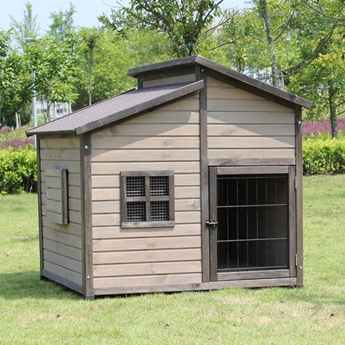 Hundehütte für großes Haus, Outdoor-Hundehütte aus Holz mit Linoleumdach, erhöhtes Hundehaus im Hüttenstil, wasserdichte Hundehütte für kleine bis große Hunde (XXL) von Generic