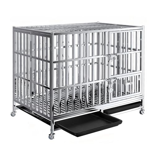 Hundekäfig Hundebox Faltbar Hunde Transportboxen Herausnehmbares Tablett, 3 Türen Extragroßes Haustierhaus Aus Metall Mit Schwenkrädern 250 Kg Tragkraft(125 * 79 * 110cm) von Generic