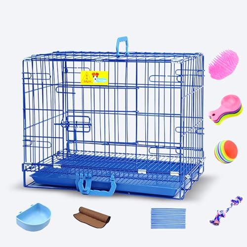 Hundekäfig Hundebox Faltbar Hundehaus for Drinnen Aus Eisenrahmen Mit Herausnehmbarem Tablett Und Schloss for Kleine Und Mittelgroße Hunde 3 Größen(Blue,60 * 43 * 52cm) von Generic