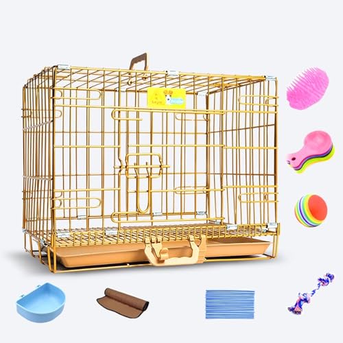Hundekäfig Hundebox Faltbar Hundehaus for Drinnen Aus Eisenrahmen Mit Herausnehmbarem Tablett Und Schloss for Kleine Und Mittelgroße Hunde 3 Größen(Gold,60 * 43 * 52cm) von Generic