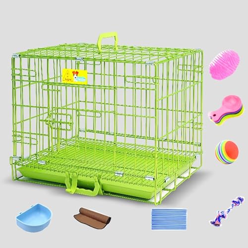 Hundekäfig Hundebox Faltbar Hundehaus for Drinnen Aus Eisenrahmen Mit Herausnehmbarem Tablett Und Schloss for Kleine Und Mittelgroße Hunde 3 Größen(Green,60 * 43 * 52cm) von Generic