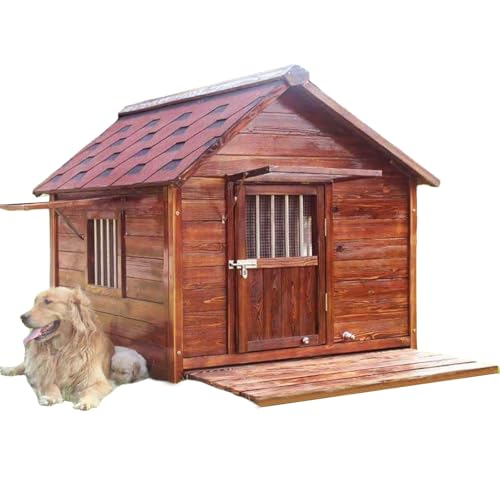 Hundekäfig Hundebox Große Hunde Extragroßes Tierhaus Aus Massivholz Einziehbarer Boden Türstopper Aus Edelstahl Und Hunderiegel Am Boden, Wetterfest(160 * 200 * 158cm) von Generic
