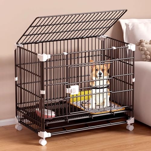 Hundekäfig Hundelaufstall Hundebox for Zuhause Metall Zwei- Bis Dreimal Stapelbar Mit Doppeltür Leicht Zu Reinigen Mit Drehrädern for Zuhause, Auto(Black,85 * 60 * 73cm) von Generic