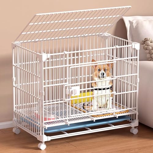 Hundekäfig Hundelaufstall Hundebox for Zuhause Metall Zwei- Bis Dreimal Stapelbar Mit Doppeltür Leicht Zu Reinigen Mit Drehrädern for Zuhause, Auto(White,61 * 45 * 56cm) von Generic