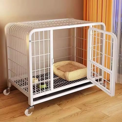 Hundekäfig Möbel Hundebox for Zuhause Große Hunde Eisenrahmen Mit Schwenkrädern und Tablett 3 Türen, in 4 Größen Erhältlich Extragroßes Haustierhaus(Black,110 * 72 * 95cm) von Generic