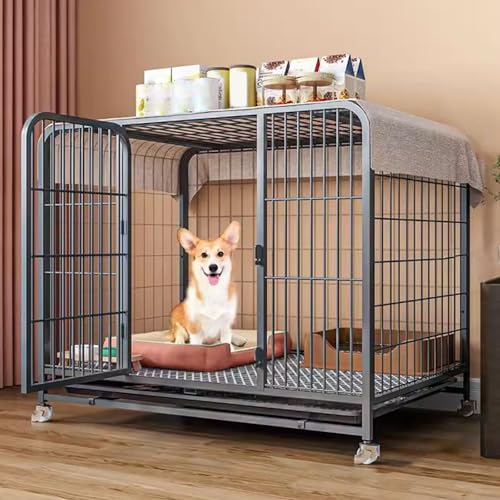 Hundekäfig Möbel Hundebox for Zuhause Große Hunde Eisenrahmen Mit Schwenkrädern und Tablett 3 Türen, in 4 Größen Erhältlich Extragroßes Haustierhaus(White,61 * 45 * 58cm) von Generic