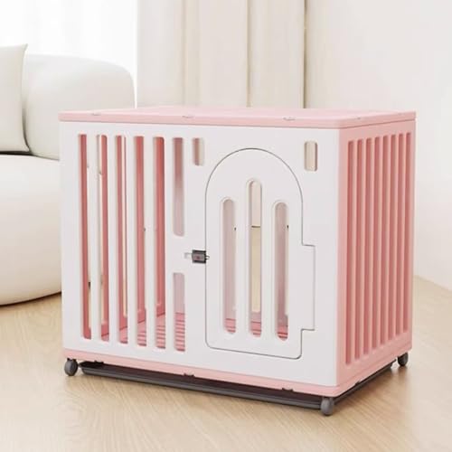 Hundelaufstall Hundetransportbox Auto Zwei Türen Mit Lenkrollen Und Tablett Leicht Zu Reinigen Katzen Transportboxen Außentürschloss Kunstharzrahmen(Rose) von Generic