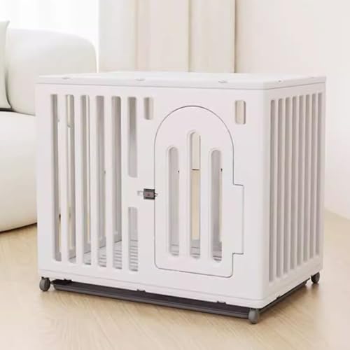 Hundelaufstall Hundetransportbox Auto Zwei Türen Mit Lenkrollen Und Tablett Leicht Zu Reinigen Katzen Transportboxen Außentürschloss Kunstharzrahmen(White) von Generic