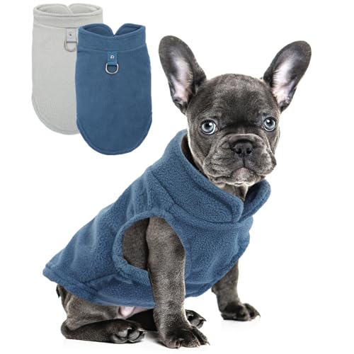 Hundepullover mit Ring für die Leine, warm, dick, Fleece, Hundepullover für kleine Hunde, Mädchen, Jungen, für Chihuahua, Französische Bulldogge, Dackel, Größe L (5,4–8,2 kg), 2 Stück von Generic