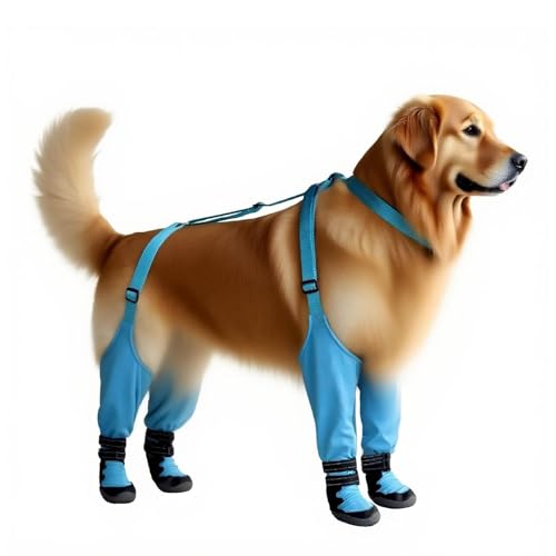 Hundeschuhe Pfotenschutz, Hundeschuhe mit Rutschfester Sohle, Hunde Schuhe Outdoor mit Anti Fall Gurt, verstellbarem Klettverschluss Hundestiefel, Plüschfutte (Blau, L) von Generic