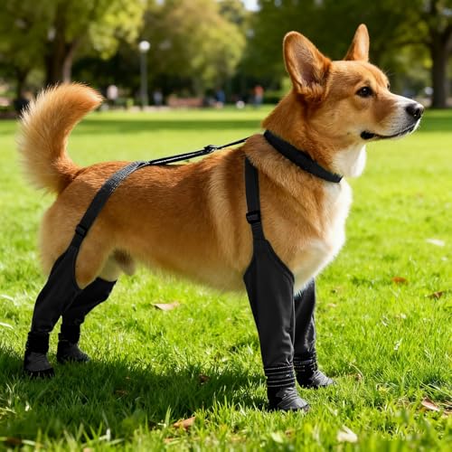 Hundeschuhe Pfotenschutz, Hundeschuhe mit Rutschfester Sohle, Hunde Schuhe Outdoor mit Anti Fall Gurt, verstellbarem Klettverschluss Hundestiefel, Plüschfutte (Schwarz, XXL) von Generic