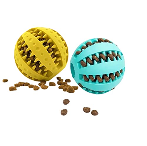 Hundespielzeug Ball ungiftiges Kauspielzeug für Hunde und Katzen (6 cm, mittelgroß, hellblau und gelb) von Generic