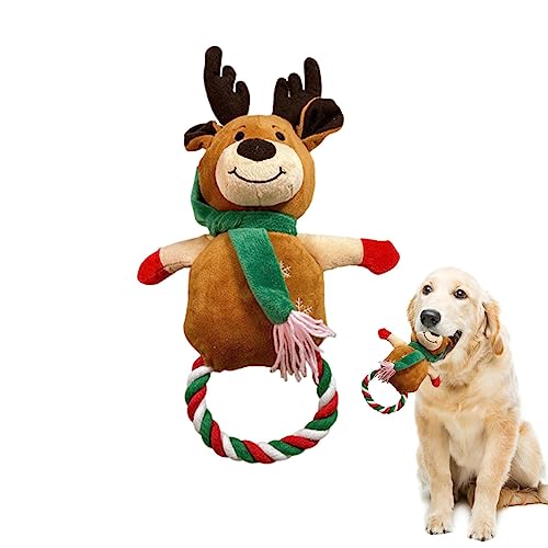 Hundespielzeug Weihnachten | Lustiges interaktives Quietschspielzeug für Haustiere,Robustes Seil-Kauspielzeug für Aggressive Kauer, weihnachtliches Hunde-Plüschspielzeug, unzerstörbares von Generic