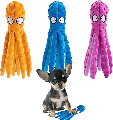 Hundespielzeug für kleine Hunde, mittelgroße Hunde, große Hunde, Welpen-Zahnen-Kauspielzeug, knisterndes Plüsch-Hundespielzeug, quietschendes Oktopus-Spielzeug (blau + orange + lila) von Generic