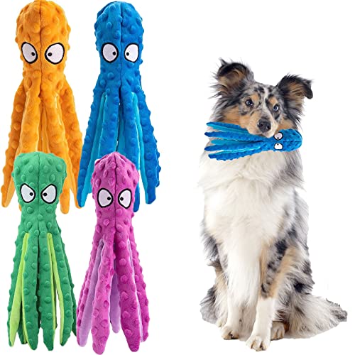 Hundespielzeug für kleine Hunde, mittelgroße Hunde, große Hunde, Welpen-Zahnen-Kauspielzeug, knisterndes Plüsch-Hundespielzeug, quietschendes Oktopus-Spielzeug (blau + orange + lila + grün) von Generic