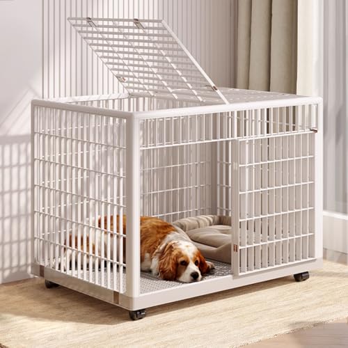 Hundetransportbox Dog Crate Hundekäfig Möbel Aus Kunstharz Zwei Türen Untere Räder Mit Türschloss und Türclip Tragfähigkeit: 75 Kg Leicht Zu Reinigen(96 * 66.5 * 74cm) von Generic