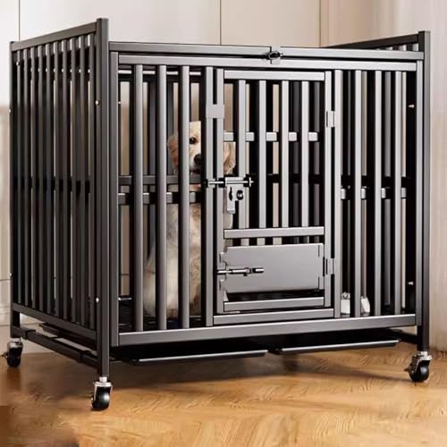 Hundetransportbox Hundebox Auto 2/3 Türen Moderne Hundekäfig Indoor for Kleine/mittlere Hunde Edelstahl-Vierkantrohr Lenkrollen Mit Bremse und Ablage(110 * 70 * 97cm) von Generic