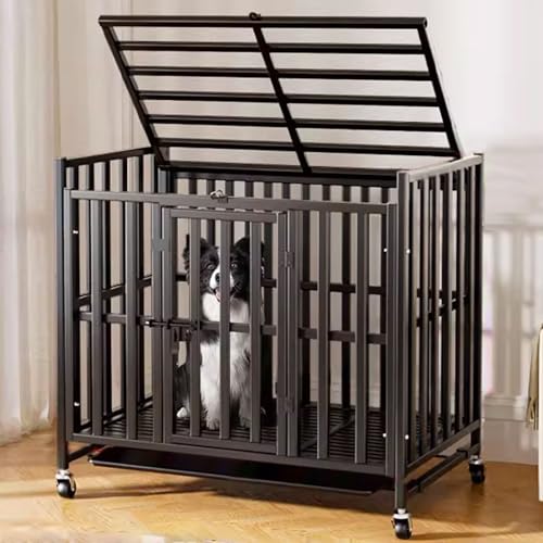 Hundetransportbox Hundebox Auto 2/3 Türen Moderne Hundekäfig Indoor for Kleine/mittlere Hunde Edelstahl-Vierkantrohr Lenkrollen Mit Bremse und Ablage(96 * 63 * 86cm) von Generic